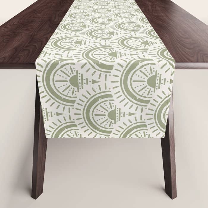 Surfside Deco . Lush Green On Neutral Table Runner