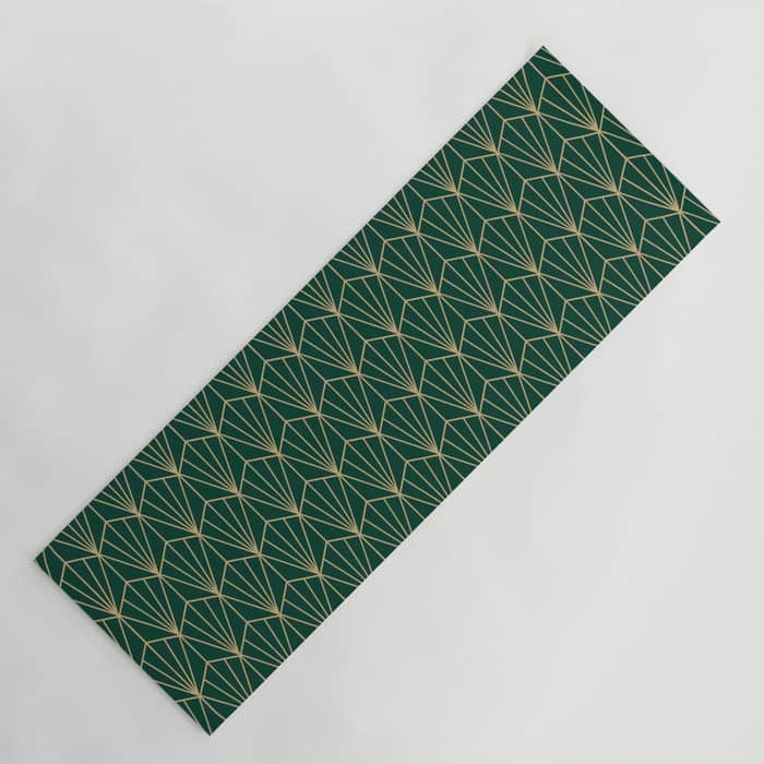 Art Deco Vector In Green And Gold Yoga Mat