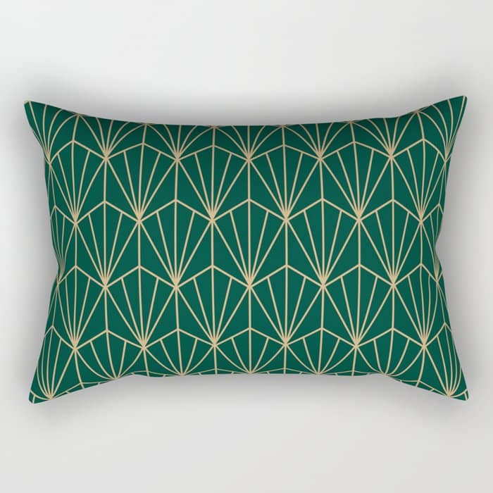 Art Deco Vector In Green And Gold Rectangular Pillow