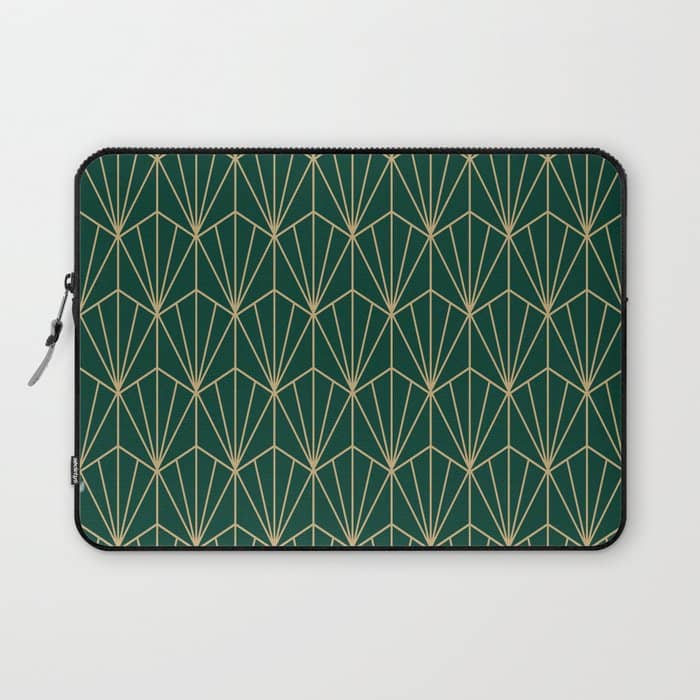 Art Deco Vector In Green And Gold Laptop Sleeve