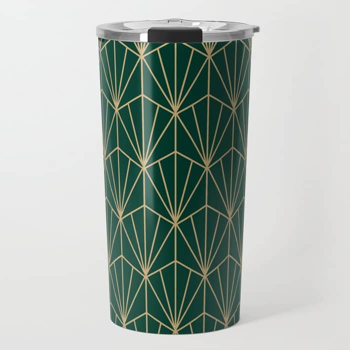 Art Deco Vector In Green And Gold Travel Mug