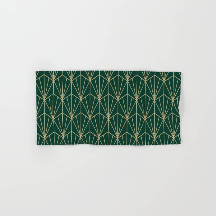 Art Deco Vector In Green And Gold Bath Towel