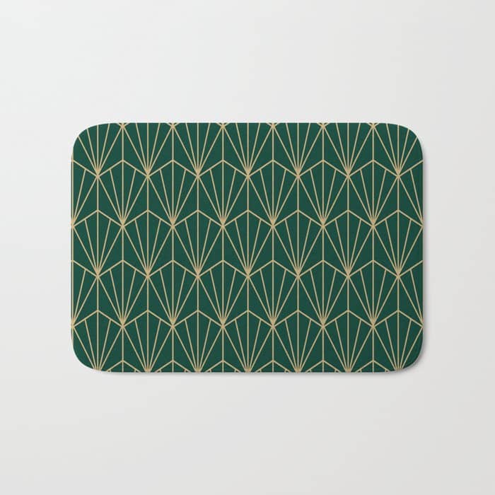 Art Deco Vector In Green And Gold Bath Mat
