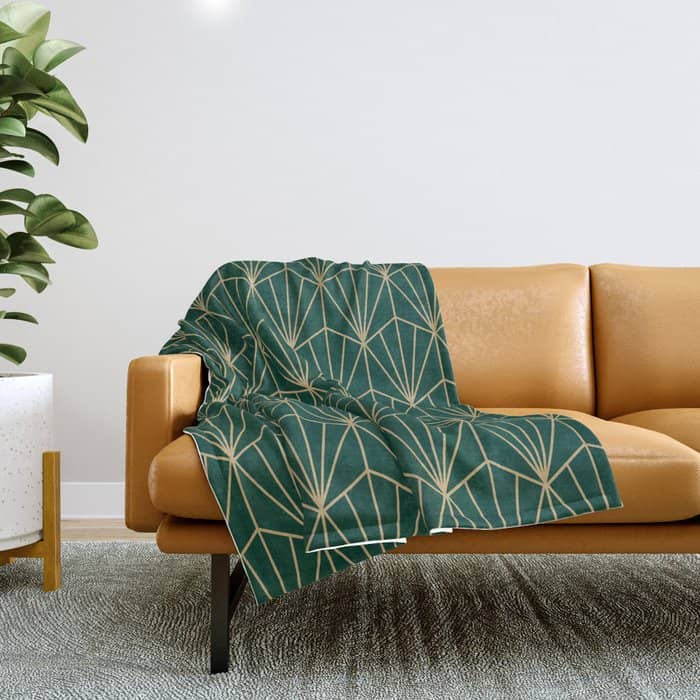 Art Deco Vector In Green And Gold Throw Blanket