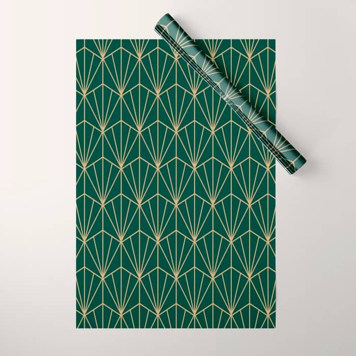 Art Deco Vector In Green And Gold Wrapping Paper
