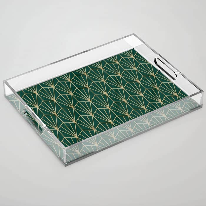 Art Deco Vector In Green And Gold Acrylic Tray