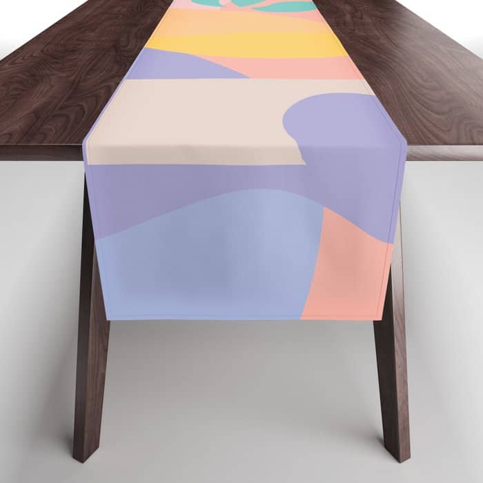Lemons In Amalfi / Abstract Shapes, Pink, Turquoise, Yellow, Lavender Table Runner