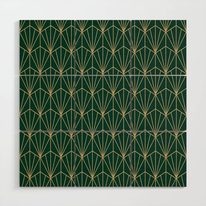 Art Deco Vector In Green And Gold Wood Wall Art