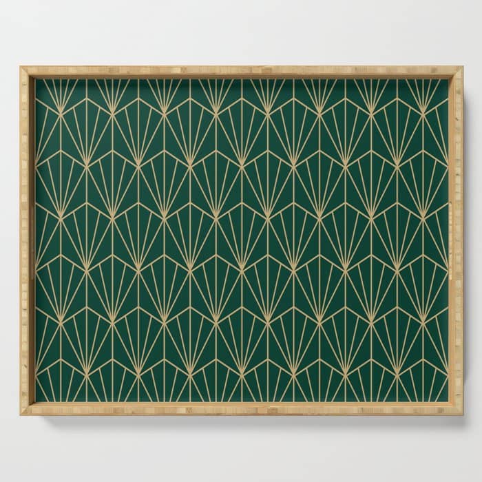 Art Deco Vector In Green And Gold Serving Tray