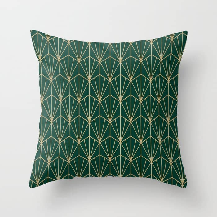 Art Deco Vector In Green And Gold Throw Pillow