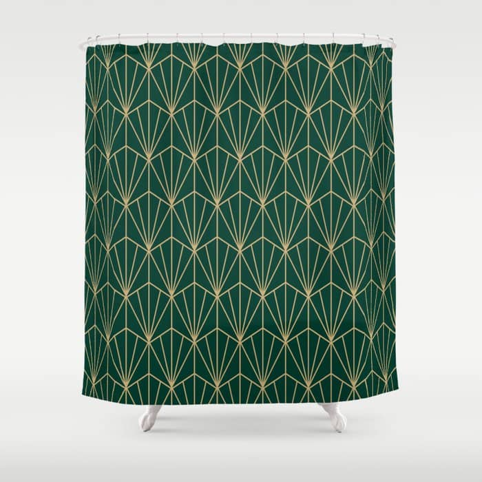 Art Deco Vector In Green And Gold Shower Curtain