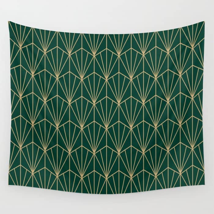 Art Deco Vector In Green And Gold Wall Tapestry