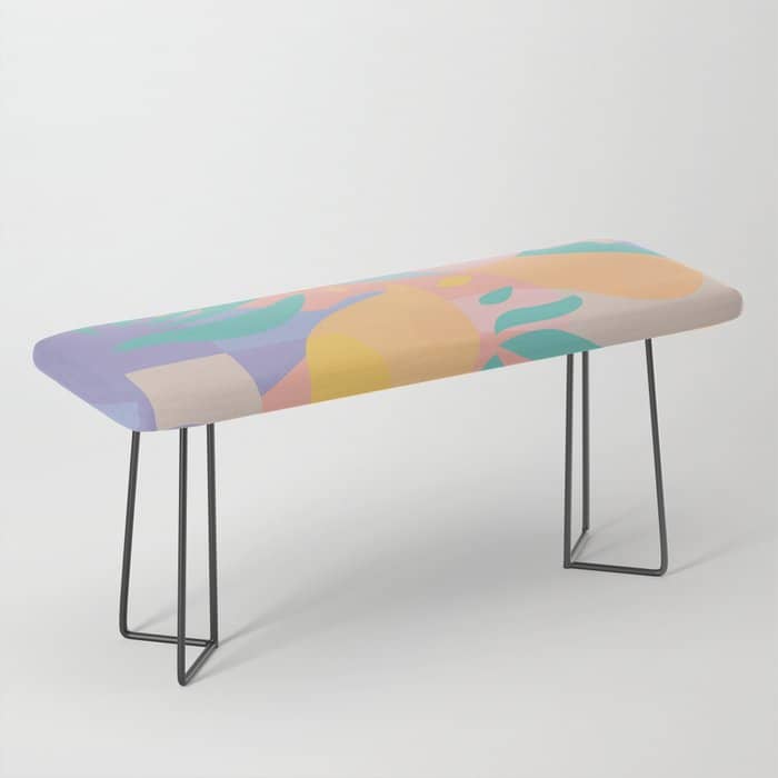 Lemons In Amalfi / Abstract Shapes, Pink, Turquoise, Yellow, Lavender Bench
