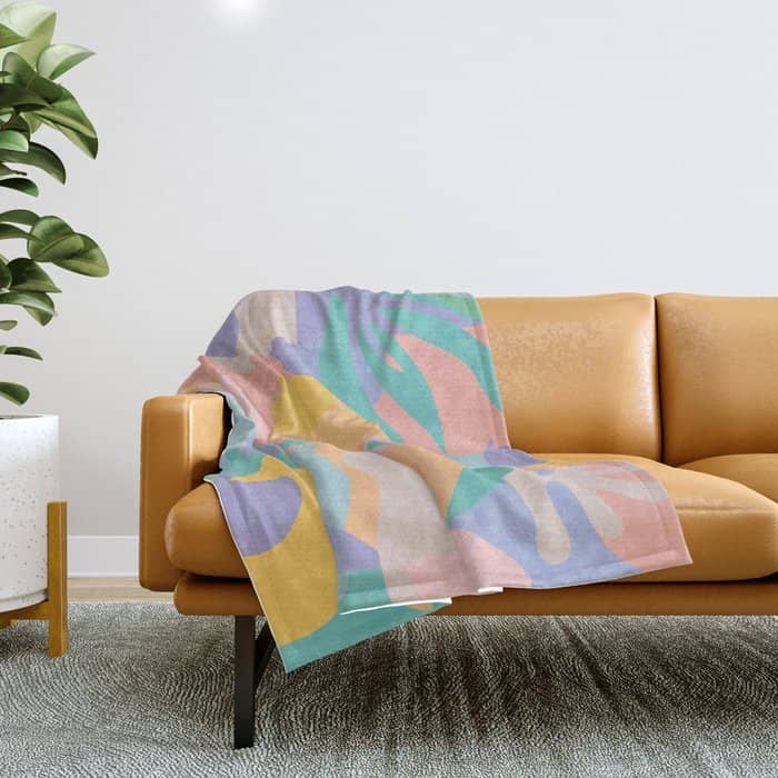 Lemons In Amalfi / Abstract Shapes, Pink, Turquoise, Yellow, Lavender Throw Blanket