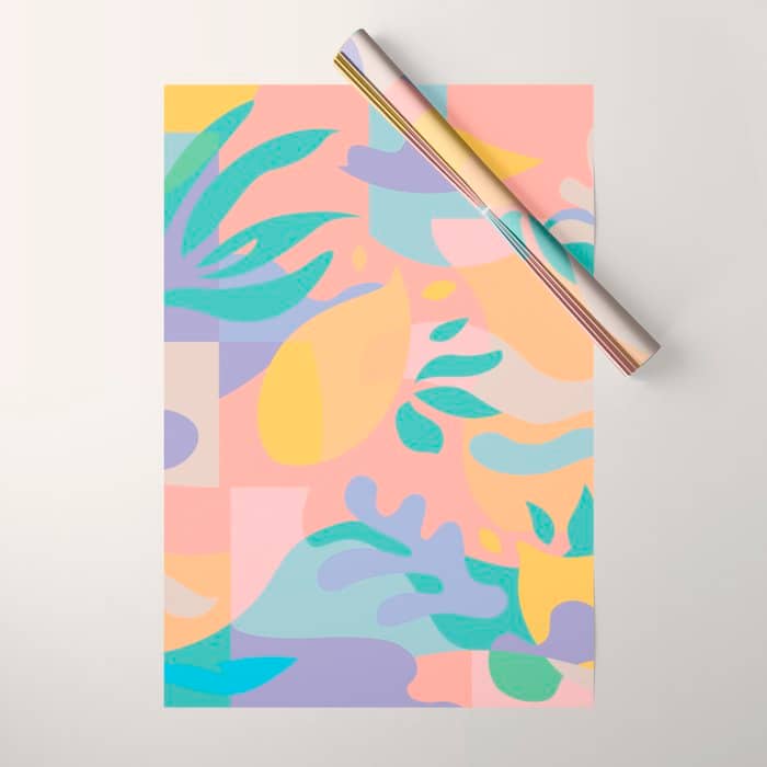 Lemons In Amalfi / Abstract Shapes, Pink, Turquoise, Yellow, Lavender Wrapping Paper