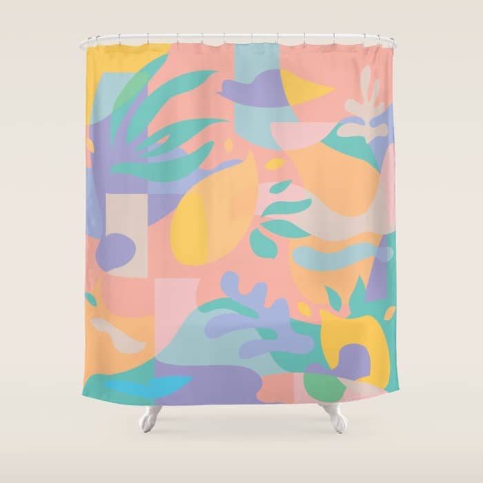 Lemons In Amalfi / Abstract Shapes, Pink, Turquoise, Yellow, Lavender Shower Curtain