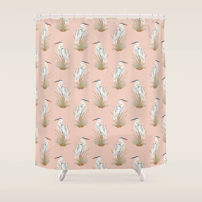 Coastal Cranes Peachy Pink Shower Curtain