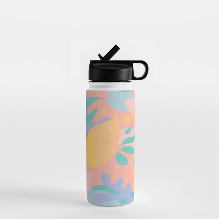Lemons In Amalfi / Abstract Shapes, Pink, Turquoise, Yellow, Lavender Water Bottle