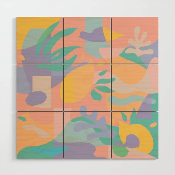 Lemons In Amalfi / Abstract Shapes, Pink, Turquoise, Yellow, Lavender Wood Wall Art