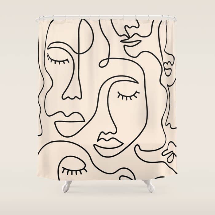 Abstract Single Line Face  Shower Curtain