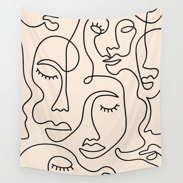 Abstract Single Line Face  Wall Tapestry