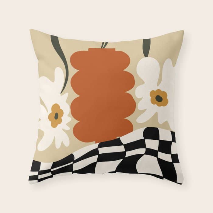 Vintage Matisse Floral Check  Throw Pillow