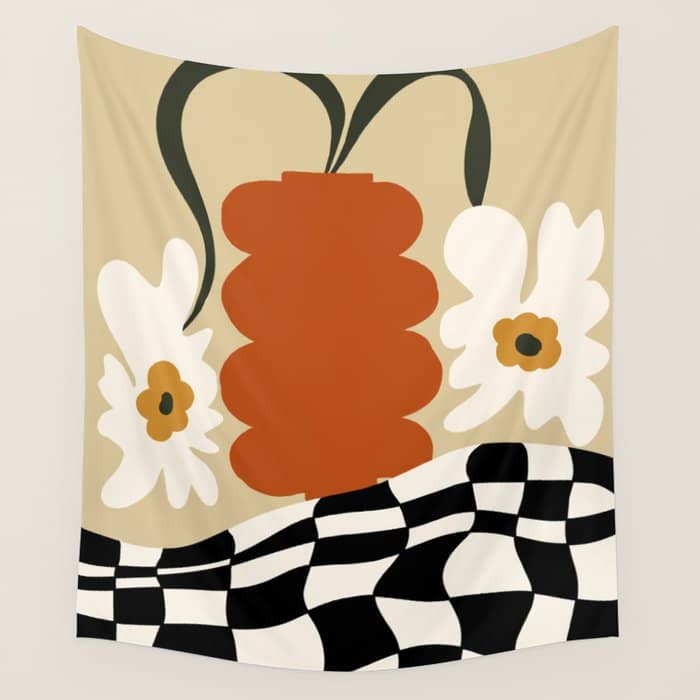 Vintage Matisse Floral Check  Wall Tapestry