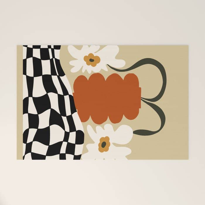 Vintage Matisse Floral Check  Welcome Mat