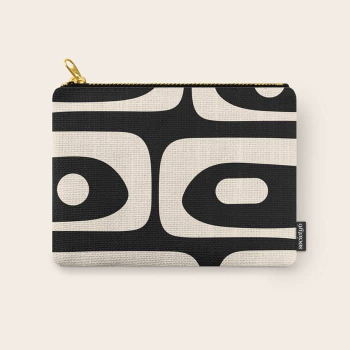 Mid Century Modern Piquet Abstract Pattern In Black And Almond Cream Carry All Pouch