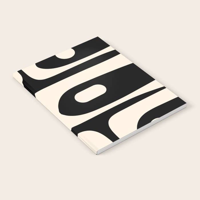 Mid Century Modern Piquet Abstract Pattern In Black And Almond Cream Notebook