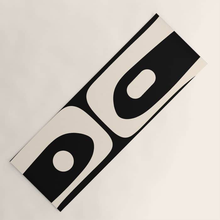 Mid Century Modern Piquet Abstract Pattern In Black And Almond Cream Yoga Mat