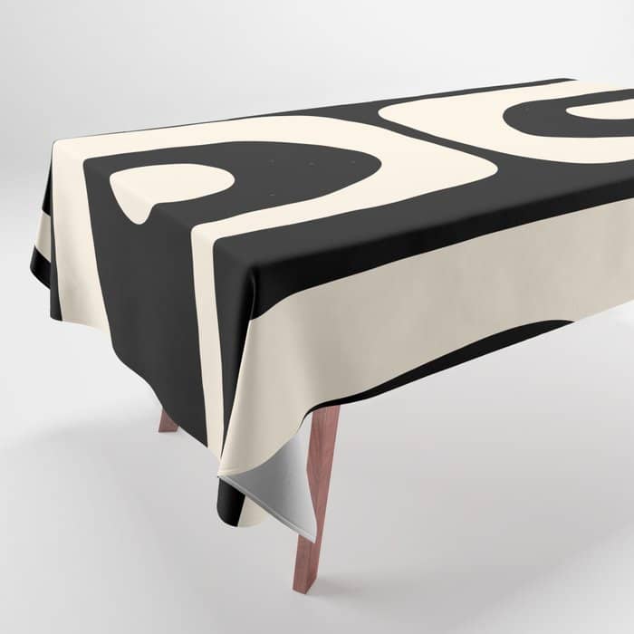 Mid Century Modern Piquet Abstract Pattern In Black And Almond Cream Tablecloth