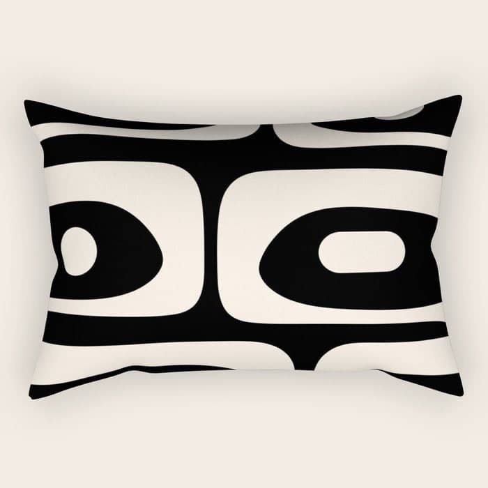 Mid Century Modern Piquet Abstract Pattern In Black And Almond Cream Rectangular Pillow