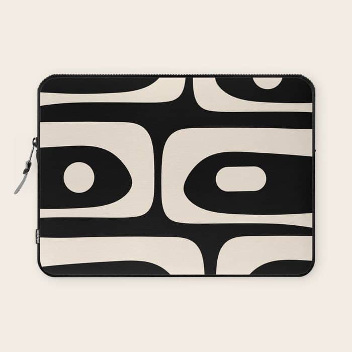 Mid Century Modern Piquet Abstract Pattern In Black And Almond Cream Laptop Sleeve