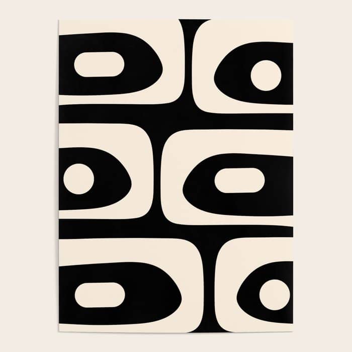 Mid Century Modern Piquet Abstract Pattern In Black And Almond Cream Poster