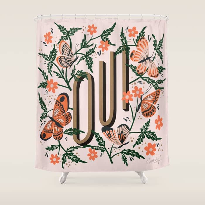 Oui Butterflies - Coral & Green Shower Curtain