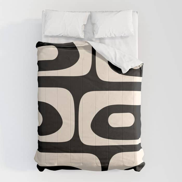 Mid Century Modern Piquet Abstract Pattern In Black And Almond Cream Comforter