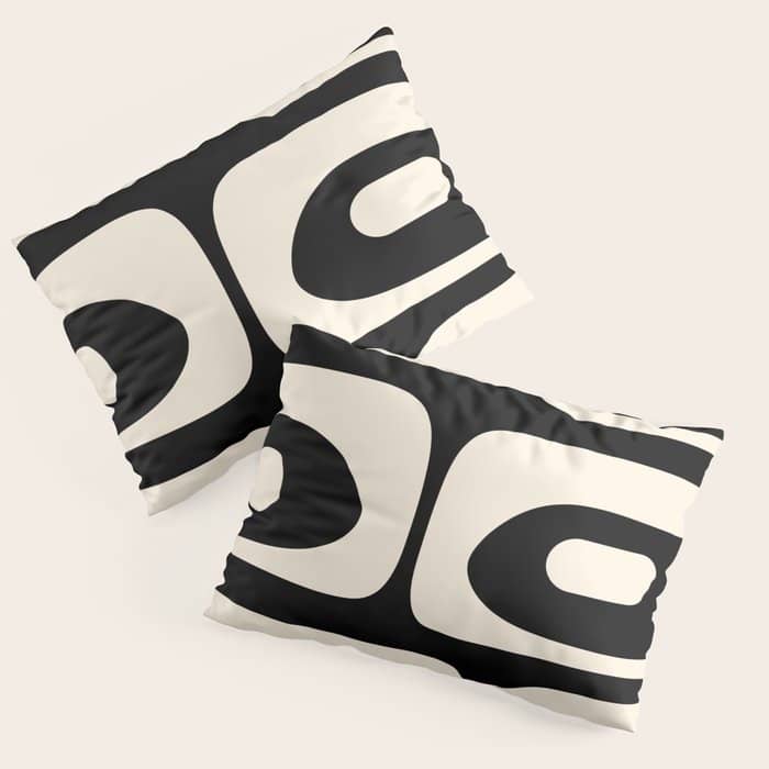 Mid Century Modern Piquet Abstract Pattern In Black And Almond Cream Pillow Sham