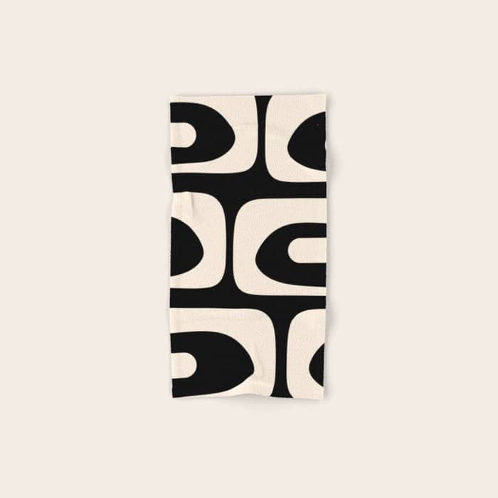 Mid Century Modern Piquet Abstract Pattern In Black And Almond Cream Bath Towel