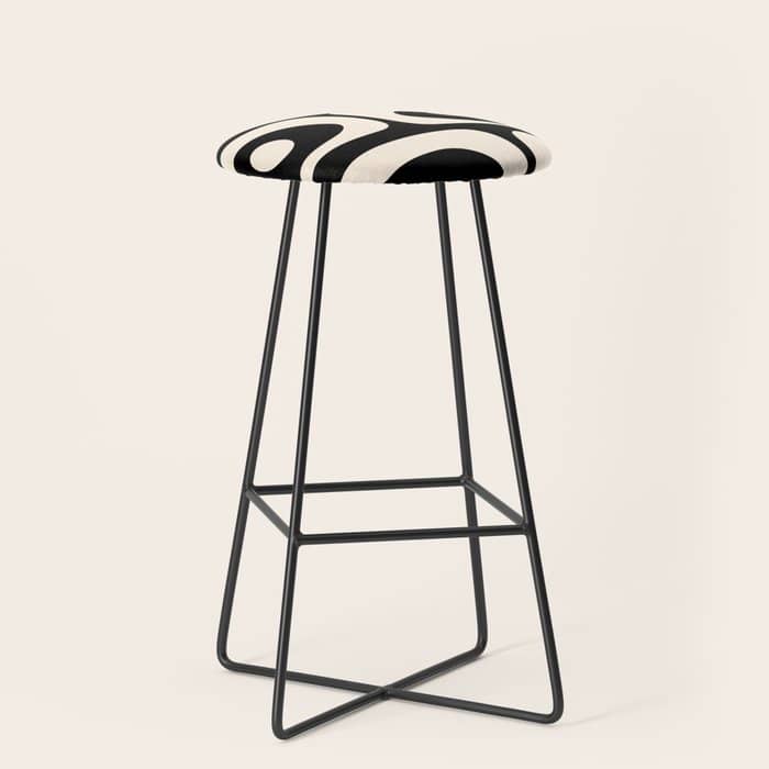 Mid Century Modern Piquet Abstract Pattern In Black And Almond Cream Stool