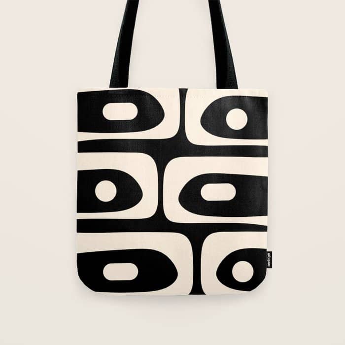 Mid Century Modern Piquet Abstract Pattern In Black And Almond Cream Tote Bag