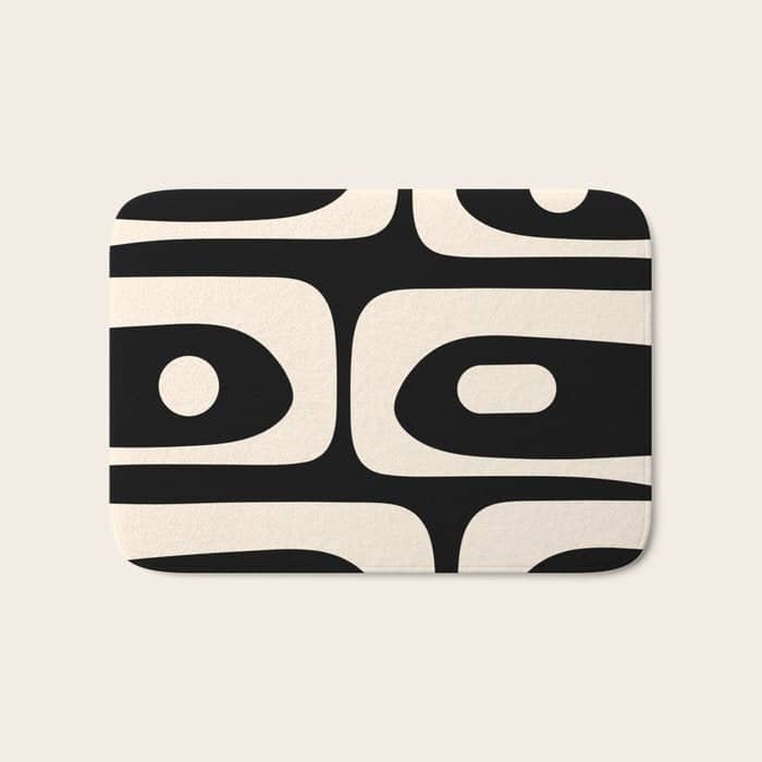 Mid Century Modern Piquet Abstract Pattern In Black And Almond Cream Bath Mat