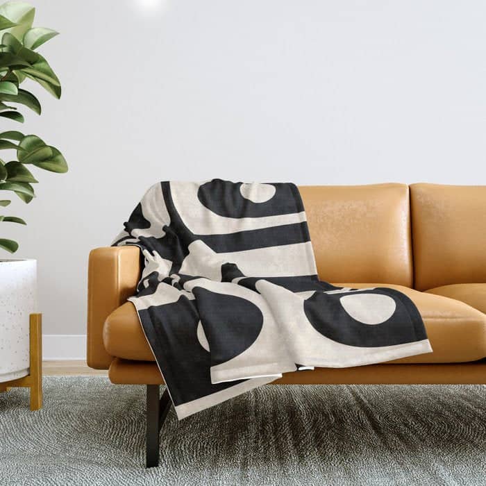 Mid Century Modern Piquet Abstract Pattern In Black And Almond Cream Throw Blanket