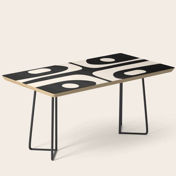 Mid Century Modern Piquet Abstract Pattern In Black And Almond Cream Coffee Table