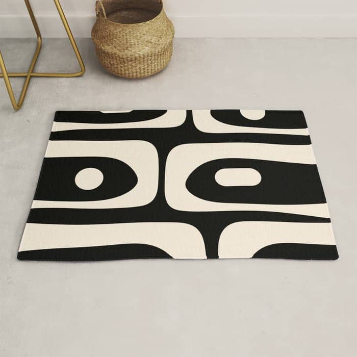 Mid Century Modern Piquet Abstract Pattern In Black And Almond Cream Rug