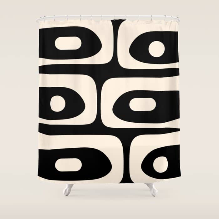 Mid Century Modern Piquet Abstract Pattern In Black And Almond Cream Shower Curtain