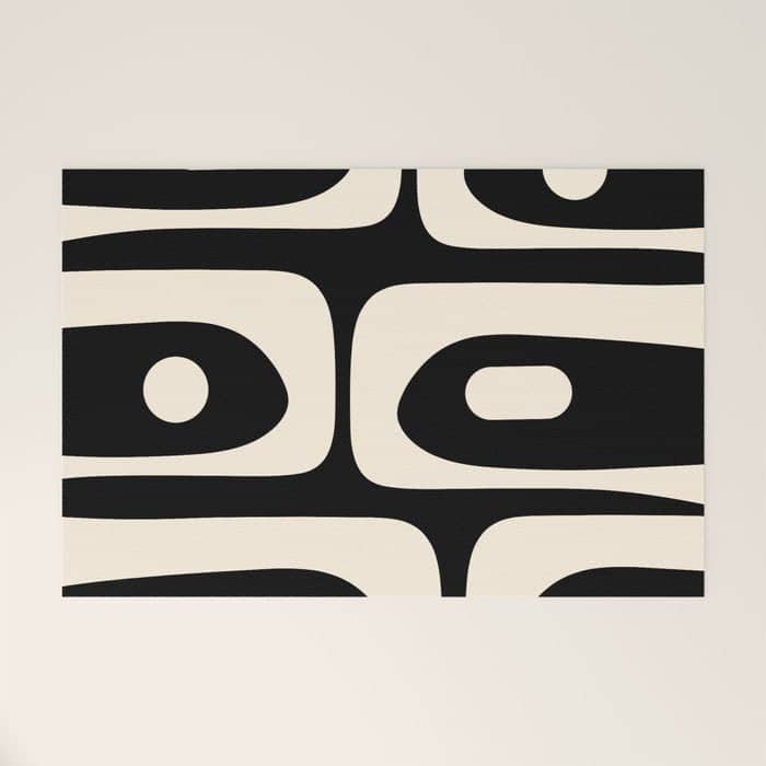 Mid Century Modern Piquet Abstract Pattern In Black And Almond Cream Welcome Mat