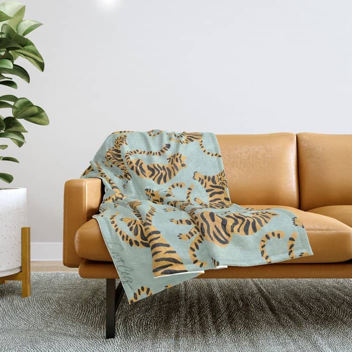 Tiger Collection - Mint & Orange Throw Blanket