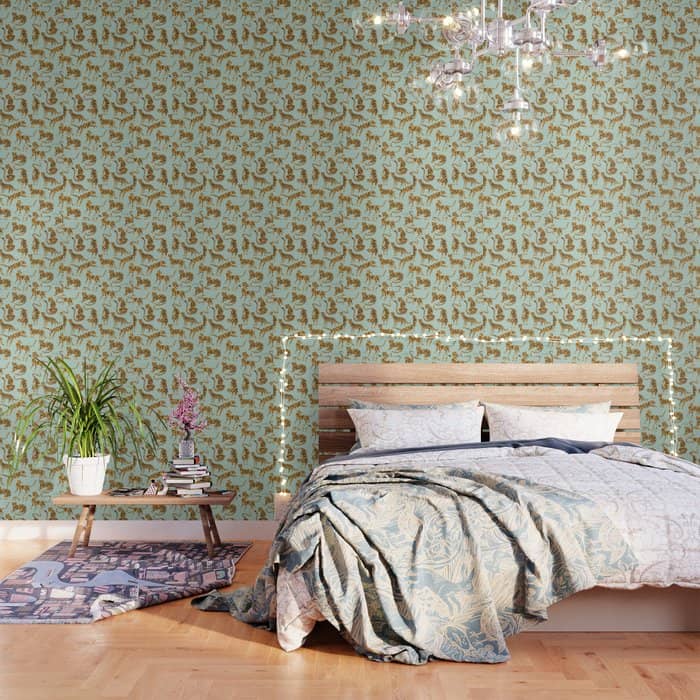 Tiger Collection - Mint & Orange Wallpaper