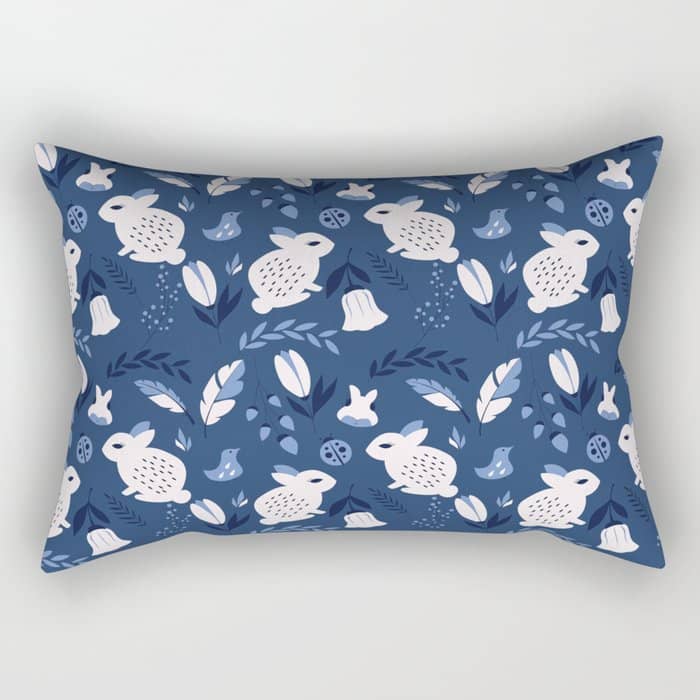 Rabbits And Flowers 003 Rectangular Pillow